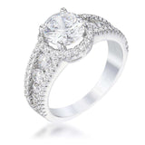 2.1Ct Rhodium Plated Solitaire Engagement Halo Ring - JGI - Flyclothing LLC