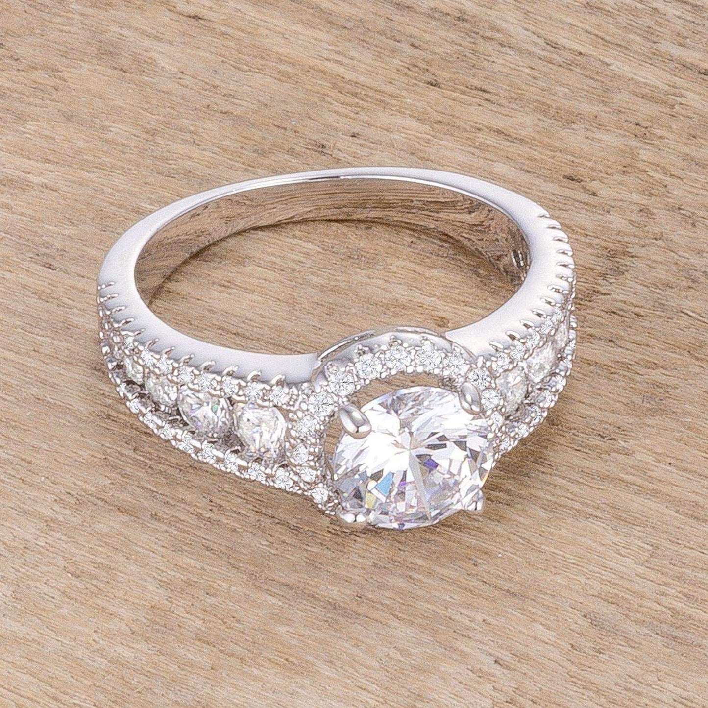 2.1Ct Rhodium Plated Solitaire Engagement Halo Ring - JGI - Flyclothing LLC