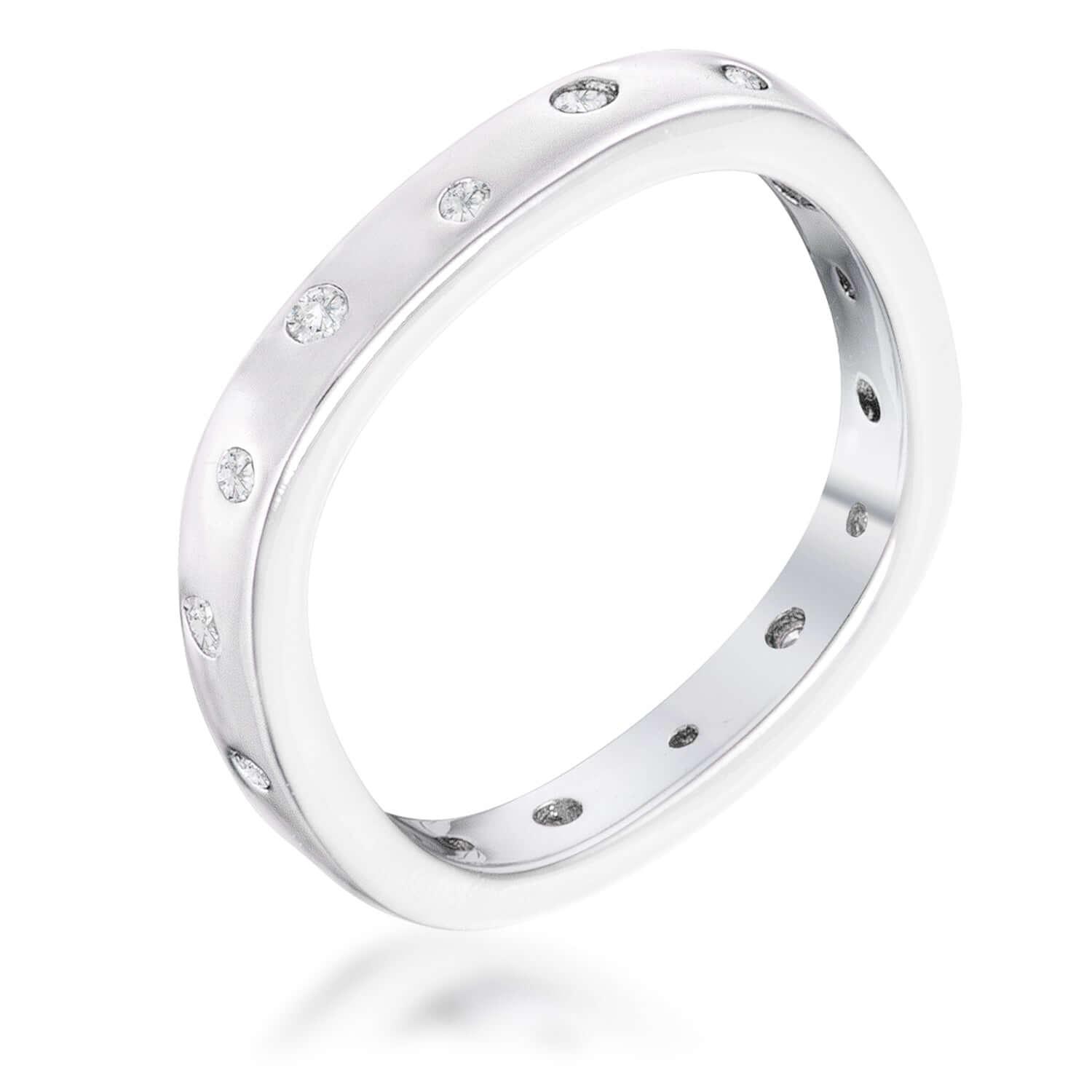 .23Ct Rhodium Plated Cz Speckled Square Shaped Stackable Band - Flyclothing LLC