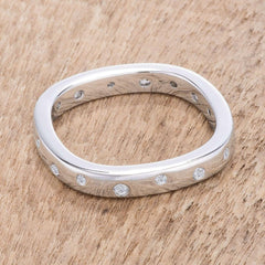 .23Ct Rhodium Plated Cz Speckled Square Shaped Stackable Band - Flyclothing LLC