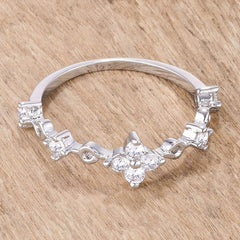 .24Ct Rhodium Plated Clear CZ Mini Floral Half Eternity Stackable Band - Flyclothing LLC