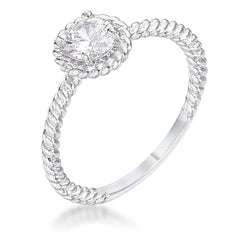 .45Ct Rhodium Plated Mini Twisted Rope CZ Solitaire Ring - Flyclothing LLC