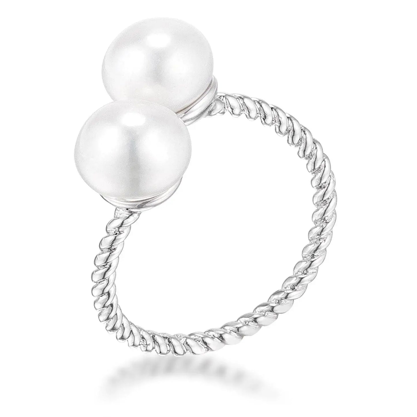 Rhodium Plated Twisted Rope Freshwater Pearl Wrap ring - JGI - Flyclothing LLC