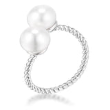 Rhodium Plated Twisted Rope Freshwater Pearl Wrap ring - JGI - Flyclothing LLC