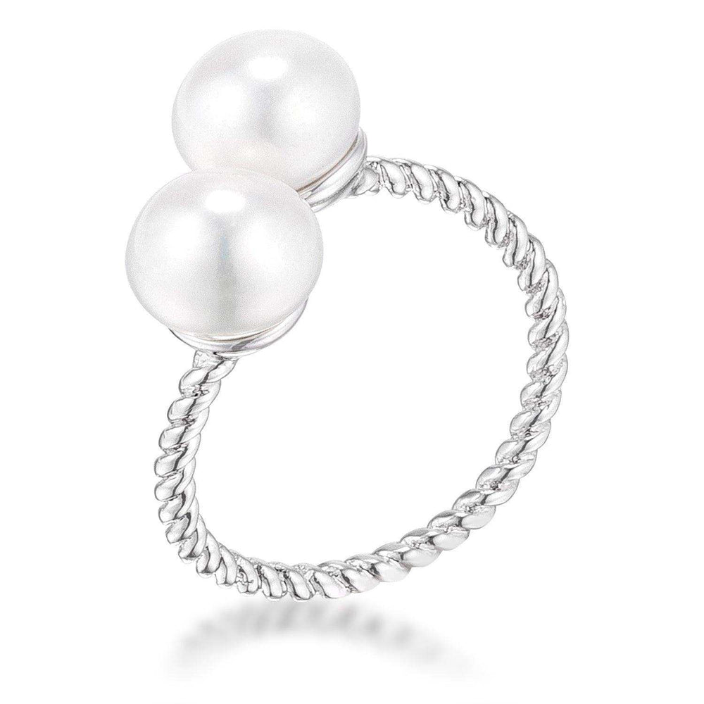 Rhodium Plated Twisted Rope Freshwater Pearl Wrap ring - JGI - Flyclothing LLC