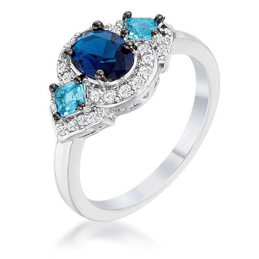 1.3Ct Rhodium and Hematite Plated Shades of Blue CZ Three Stone Engagement Ring - JGI - Flyclothing LLC