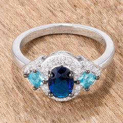1.3Ct Rhodium and Hematite Plated Shades of Blue CZ Three Stone Engagement Ring - Flyclothing LLC