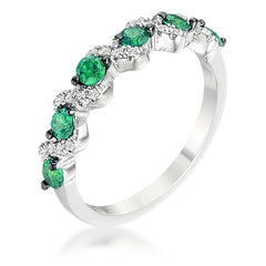 .18Ct Rhodium and Hematite Plated S Shape Emerald Green and Clear CZ Half Eternity Band - Flyclothing LLC