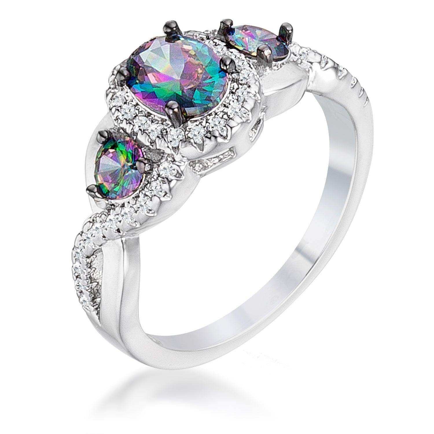 1.43Ct Rhodium & Hematite Plated Mystic & Clear CZ Three Stone Twisted Shank Ring - JGI - Flyclothing LLC