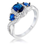 1.43Ct Rhodium & Hematite Plated Sapphire Blue & Clear CZ Three Stone Twisted Ring - JGI - Flyclothing LLC