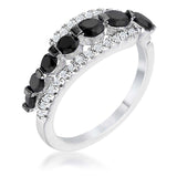1.06Ct Rhodium & Hematite Plated Graduated Black & Clear CZ Half Eternity Ring - JGI - Flyclothing LLC