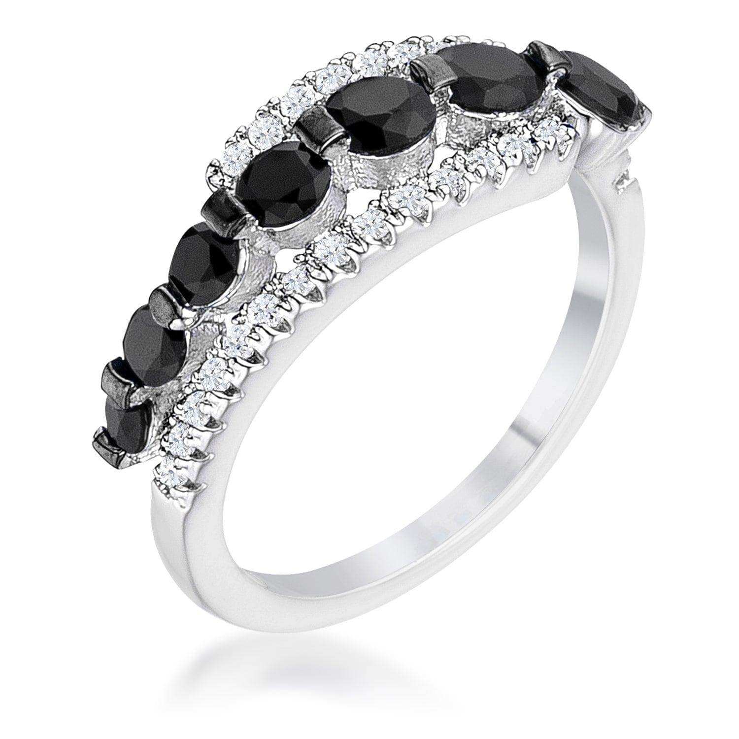 1.06Ct Rhodium & Hematite Plated Graduated Black & Clear CZ Half Eternity Ring - JGI - Flyclothing LLC