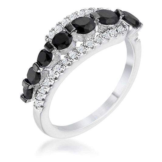 1.06Ct Rhodium & Hematite Plated Graduated Black & Clear CZ Half Eternity Ring - JGI - Flyclothing LLC