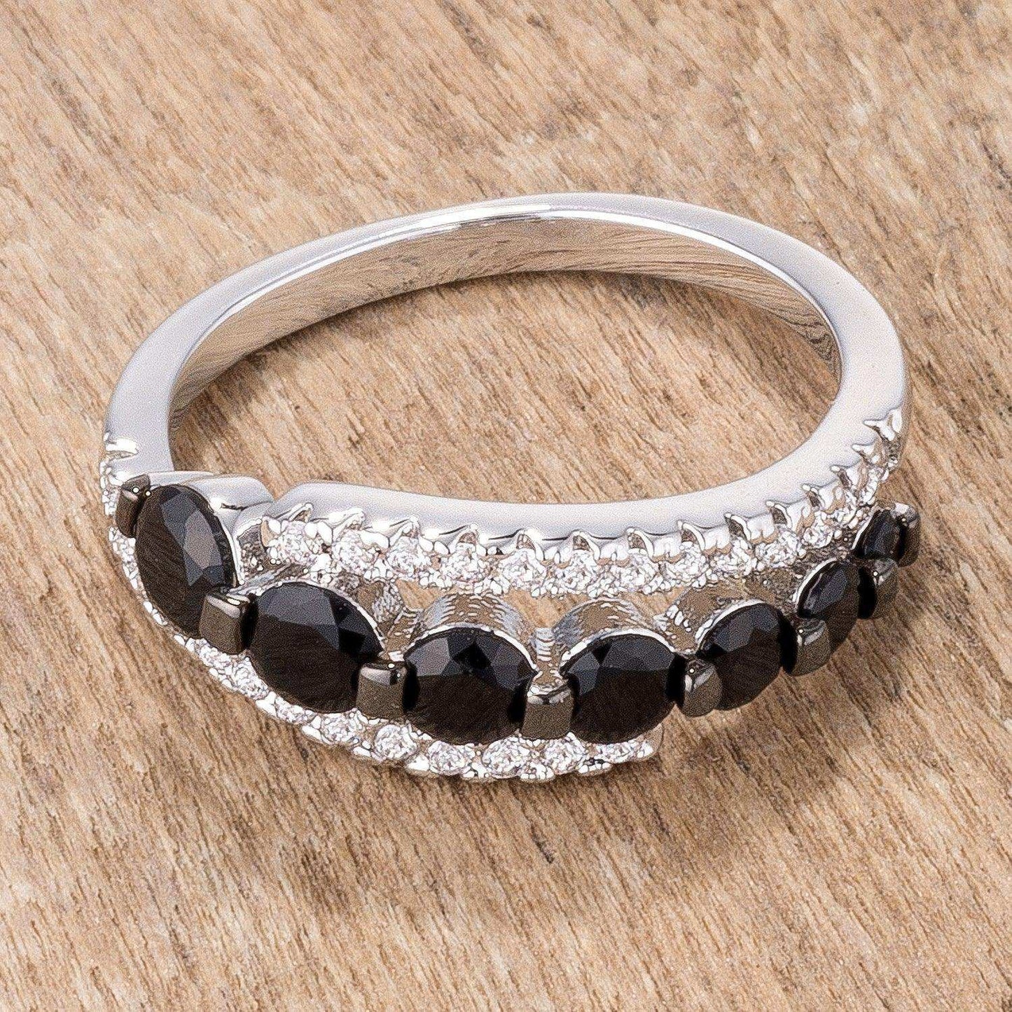 1.06Ct Rhodium & Hematite Plated Graduated Black & Clear CZ Half Eternity Ring - JGI - Flyclothing LLC
