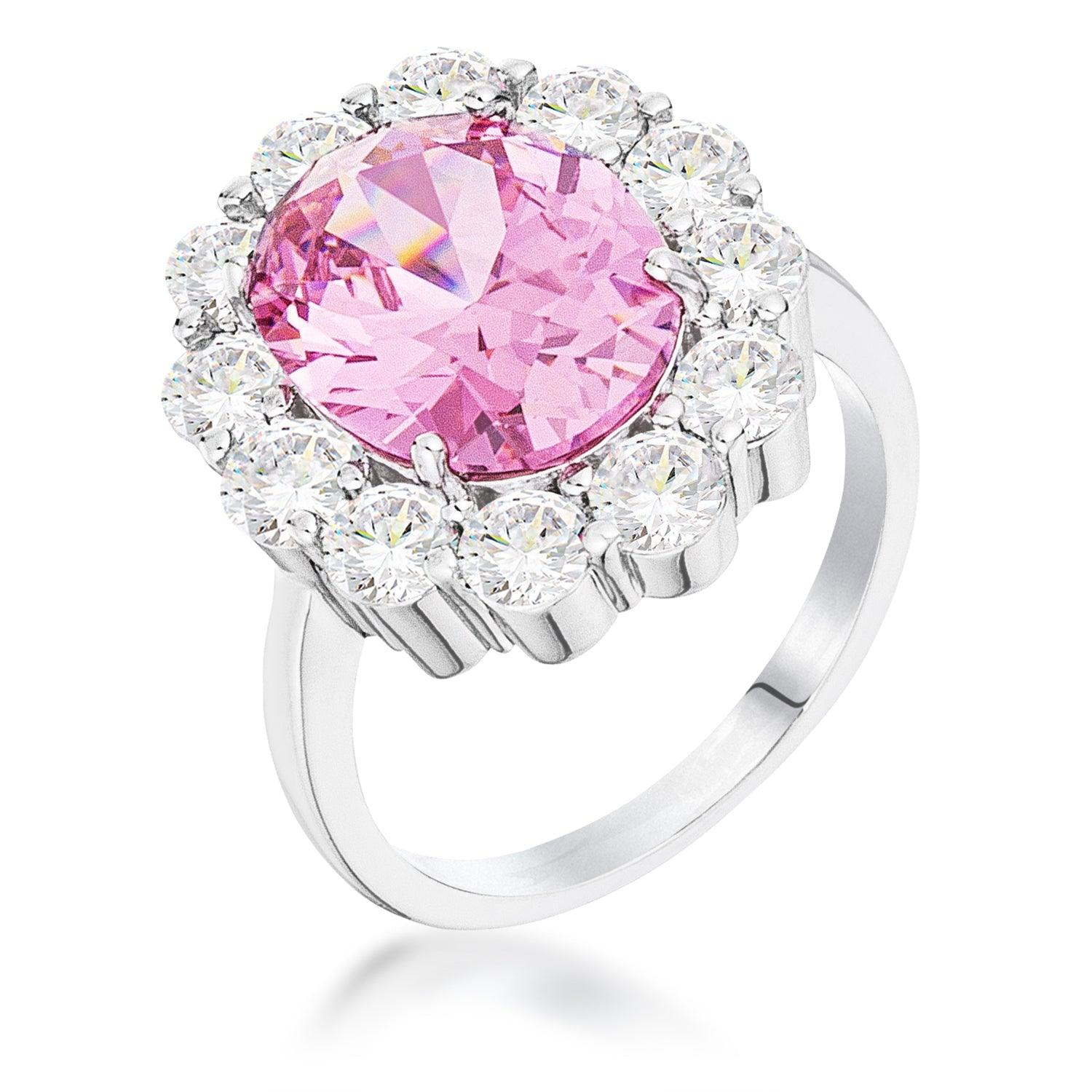 11.5Ct Rhodium Plated Pale Pink Oval Blossom Ring - Flyclothing LLC