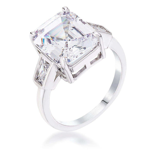 9.71 Ct Rhodium Triple Stone Emerald Cut CZ Ring - JGI - Flyclothing LLC