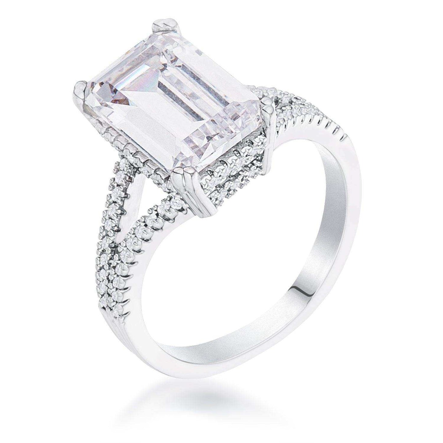 6.75Ct Rhodium Plated Emerald Cut Wishbone Ring - JGI - Flyclothing LLC
