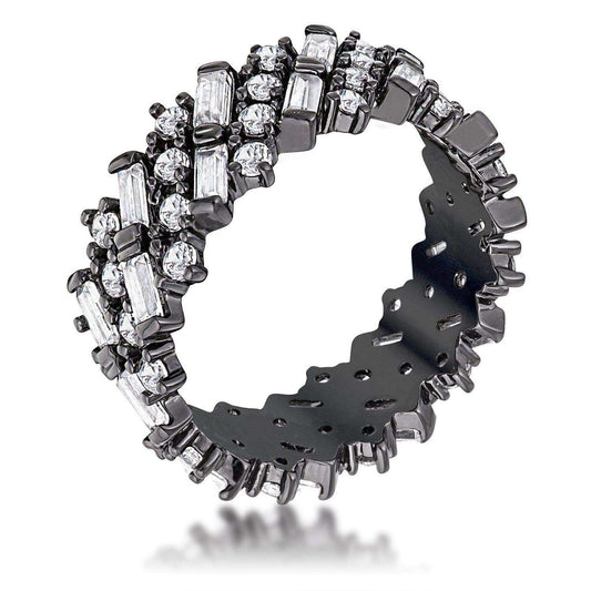 Hematite Clear CZ Alternating Baguette Round Eternity Band - JGI - Flyclothing LLC