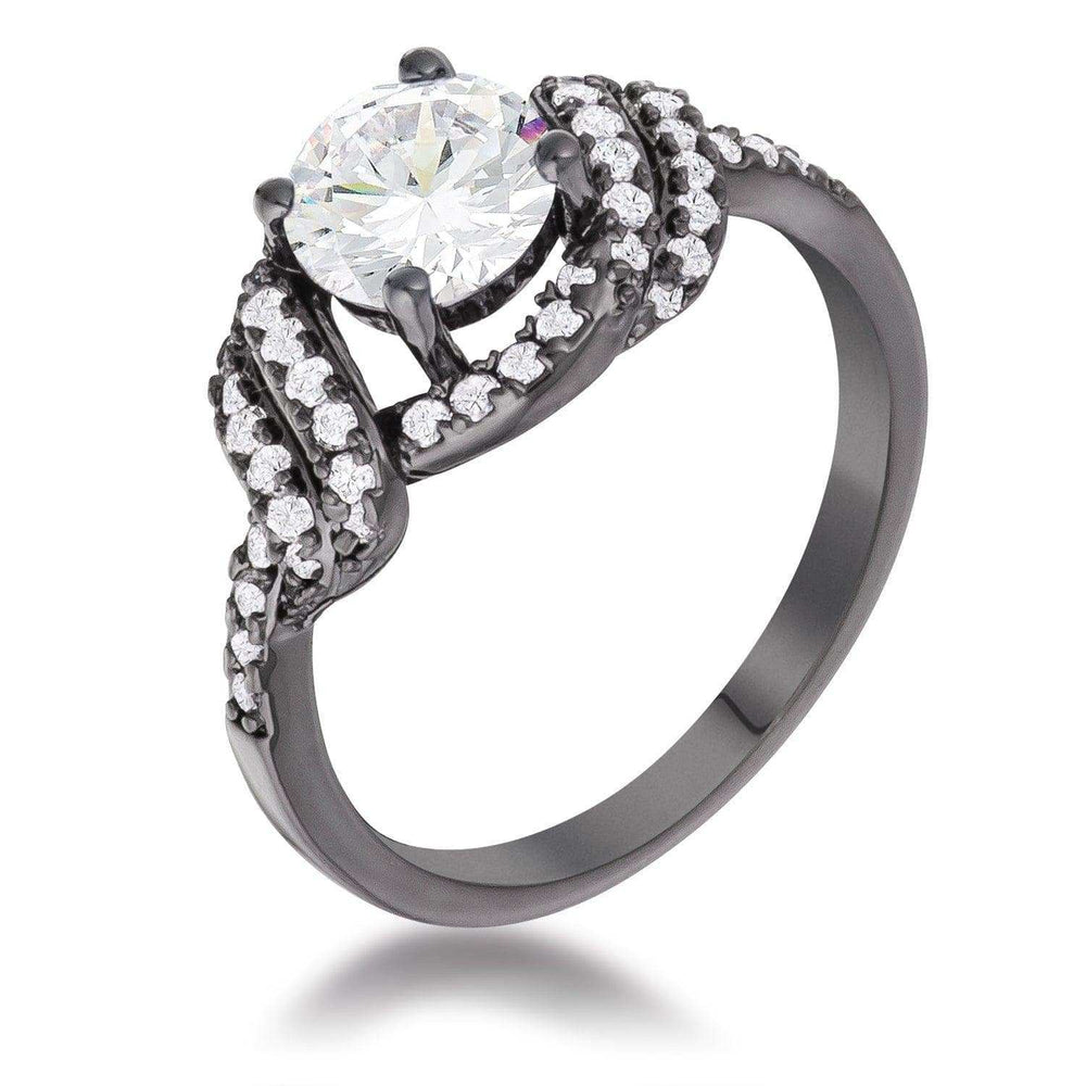 Hematite Clear CZ Round Parallel Pave Twist Ring - JGI - Flyclothing LLC