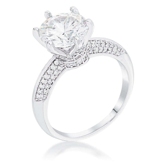 Rhodium Plated Clear CZ Round Solitaire Quad Micropave Ring - JGI - Flyclothing LLC