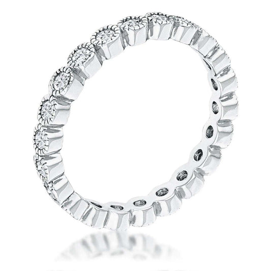 Rhodium Plated Dotted Clear CZ Round Bezel Eternity Ring - JGI - Flyclothing LLC