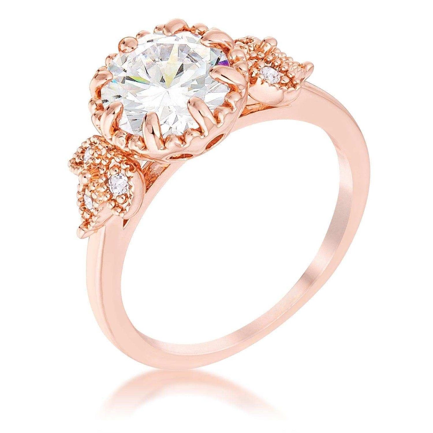 2Ct Rose Gold Plated Round Cut CZ Trio Laurel Leaf Engagement Ring - JGI - Flyclothing LLC