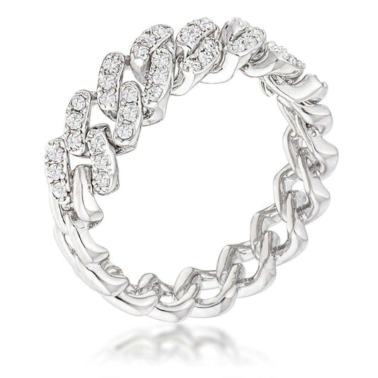 Rhodium Plated Clear CZ Round Cut Flexible Chain Ring - JGI - Flyclothing LLC