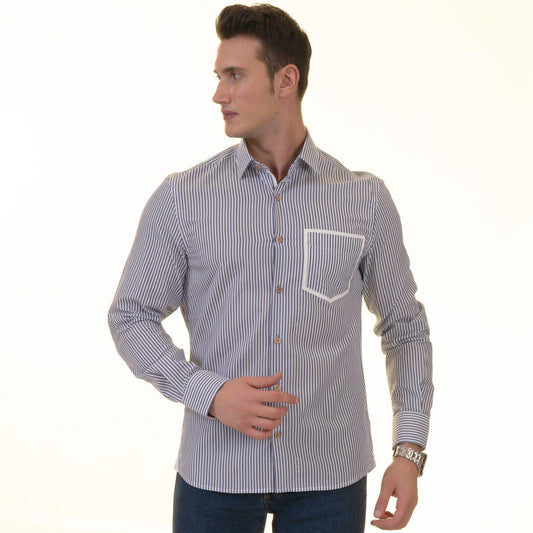 Gravity Homme Men's Long Sleeve Button Down / Marne Stripe R8 - Gravity Homme