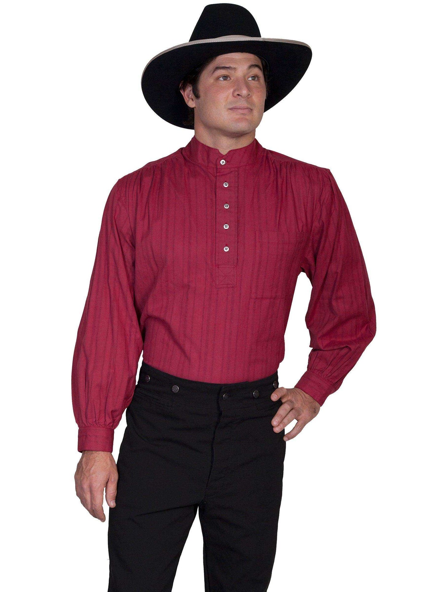 Scully BURGUNDY TONAL DOBBY STRIPE SHIRT - Scully Leather - Flyclothing LLC