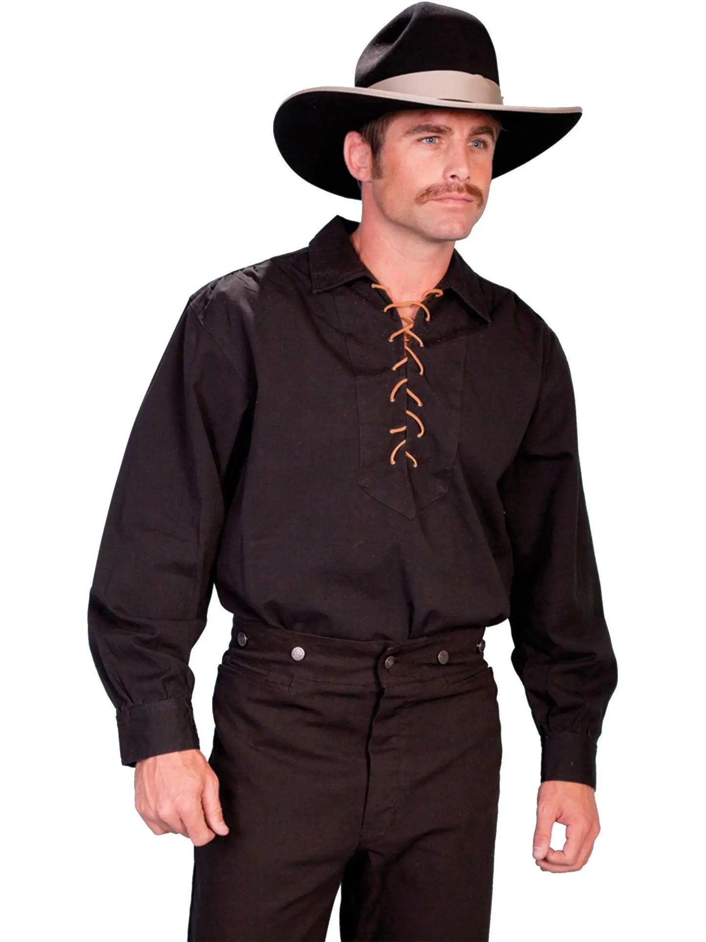 Scully BLACK LEATHER LACE UP FRONT SHIRT - Scully Leather - Flyclothing LLC