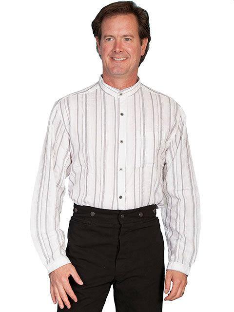 Scully WHITE DOBBY STRIPE SHIRT - Scully Leather