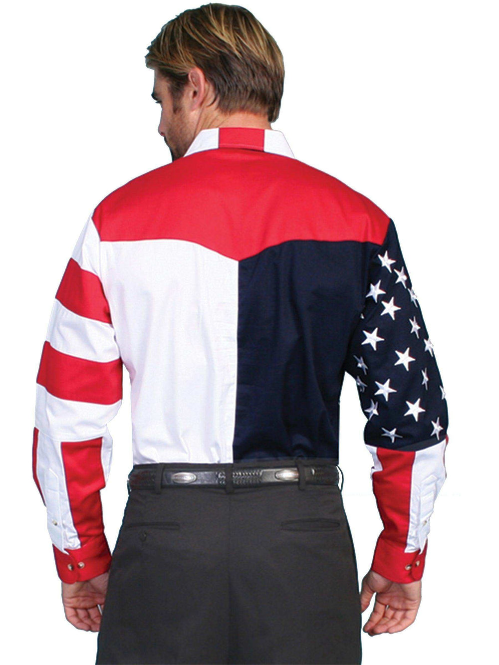 Scully RED LONG SLEEVE EMBROIDERED STAR/FLAG SHIRT - Scully Leather - Flyclothing LLC