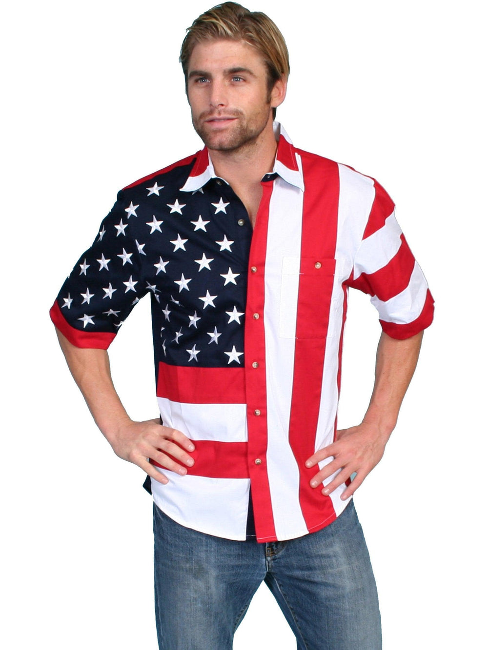 Scully RED SHORT SLEEVE STAR & FLAG SHIRT - Scully Leather
