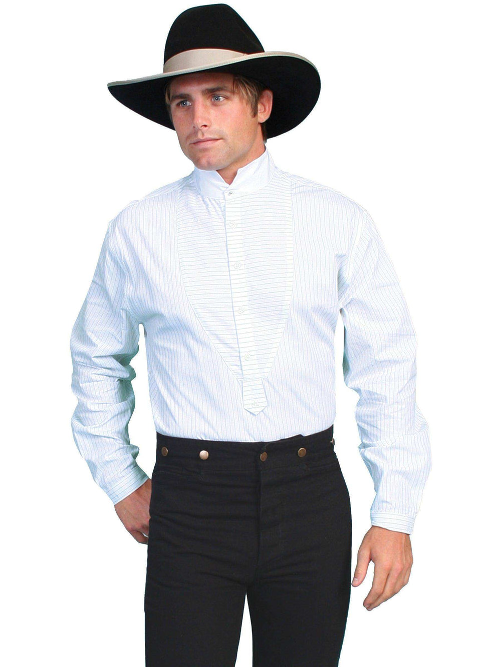 Scully WHITE PINSTRIPE YARN DYE W/HIGH COLLAR - Scully Leather - Flyclothing LLC