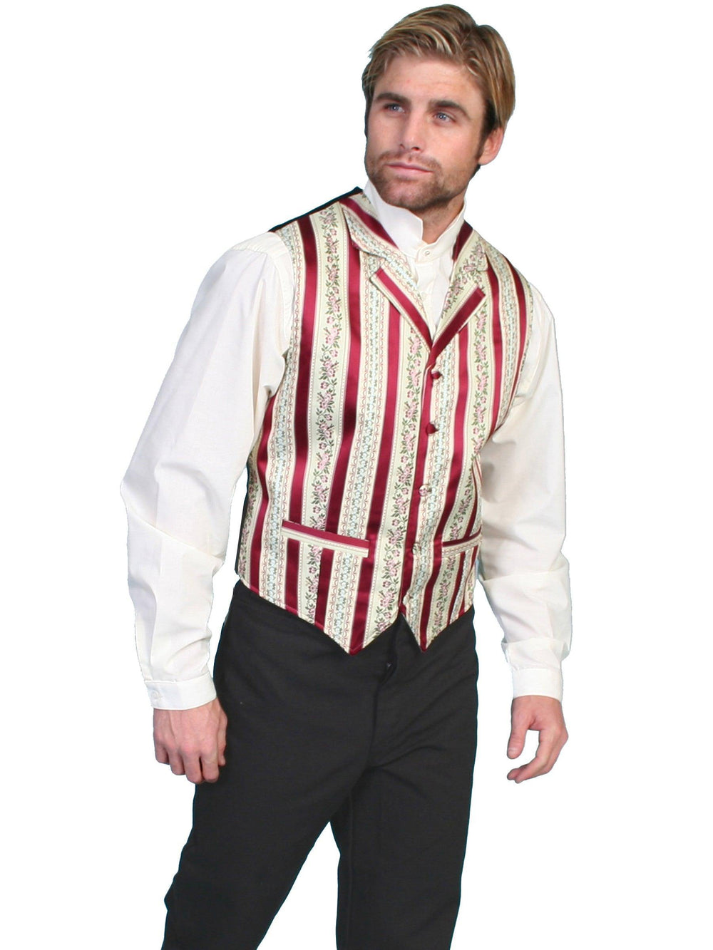 Scully Leather Burgundy Wallpaper Stripe Mens Vest - Scully Leather