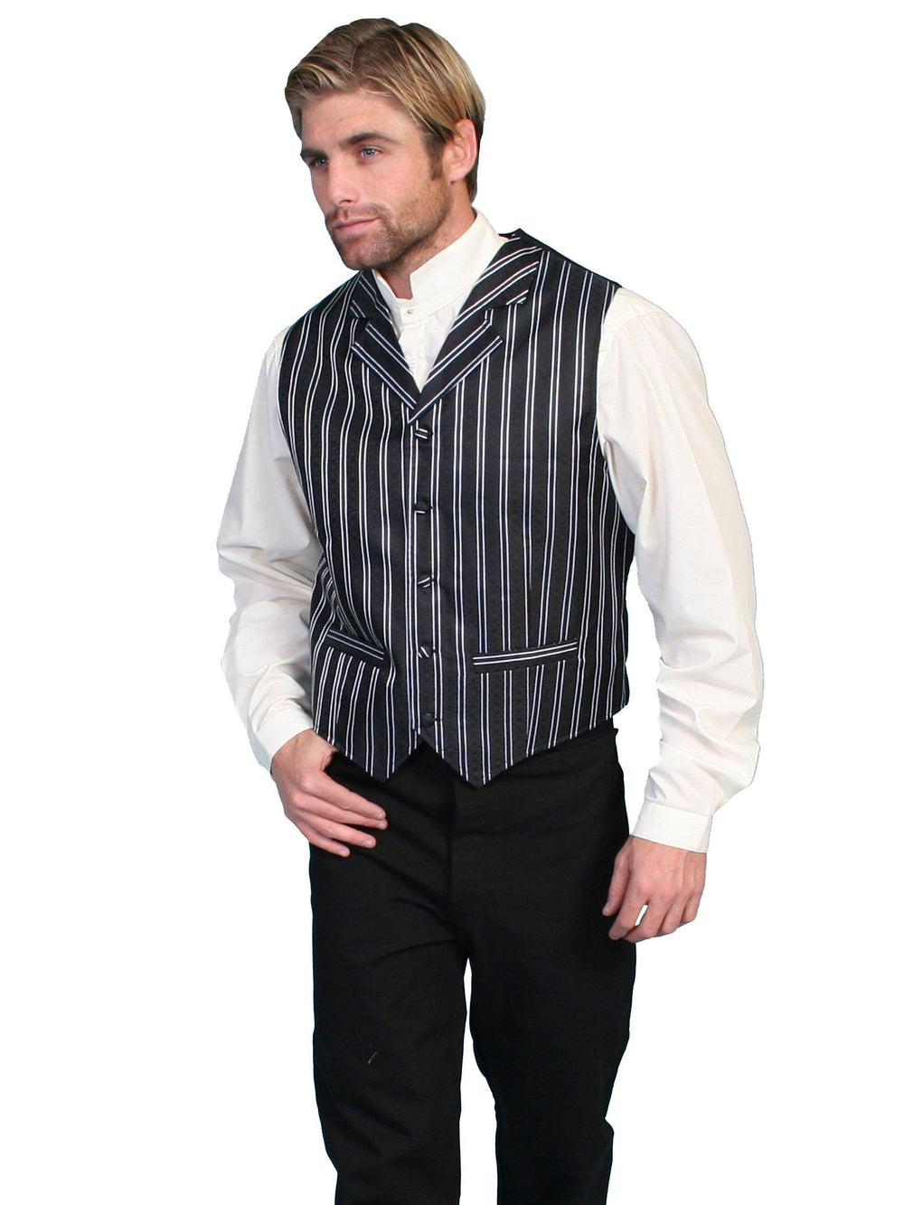 Scully BLACK W/WHITE PINSTRIPE VEST - Scully Leather