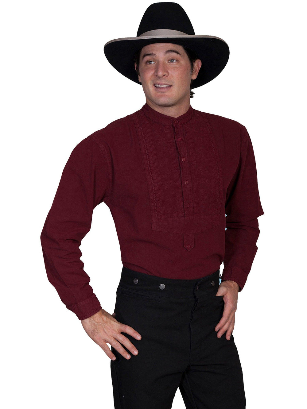 Scully BURGUNDY SHIRT W/PAISLEY INSET BIB - Scully Leather
