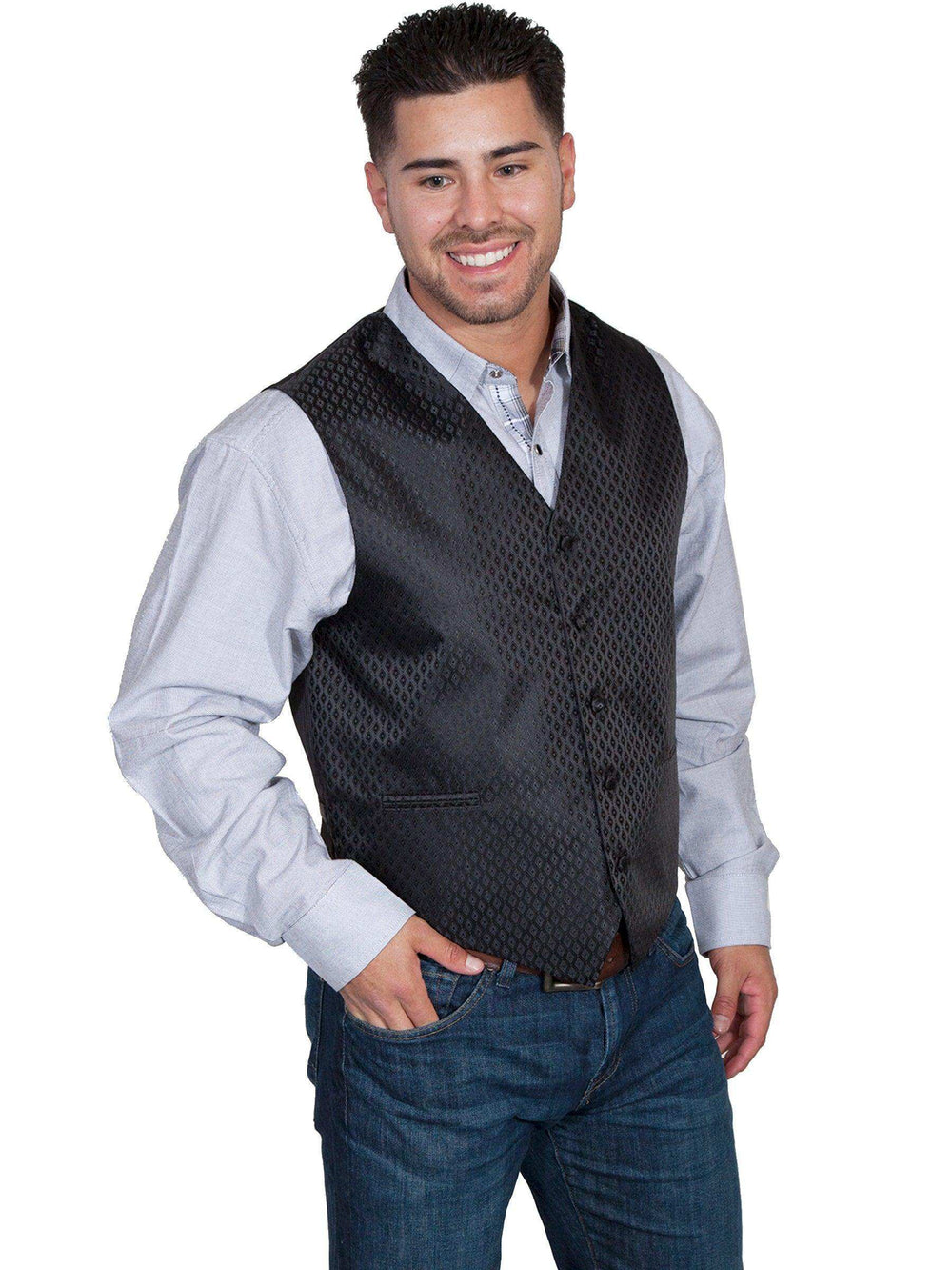 Scully BLACK NO LAPEL DIAMOND DOT VEST - Scully Leather - Flyclothing LLC