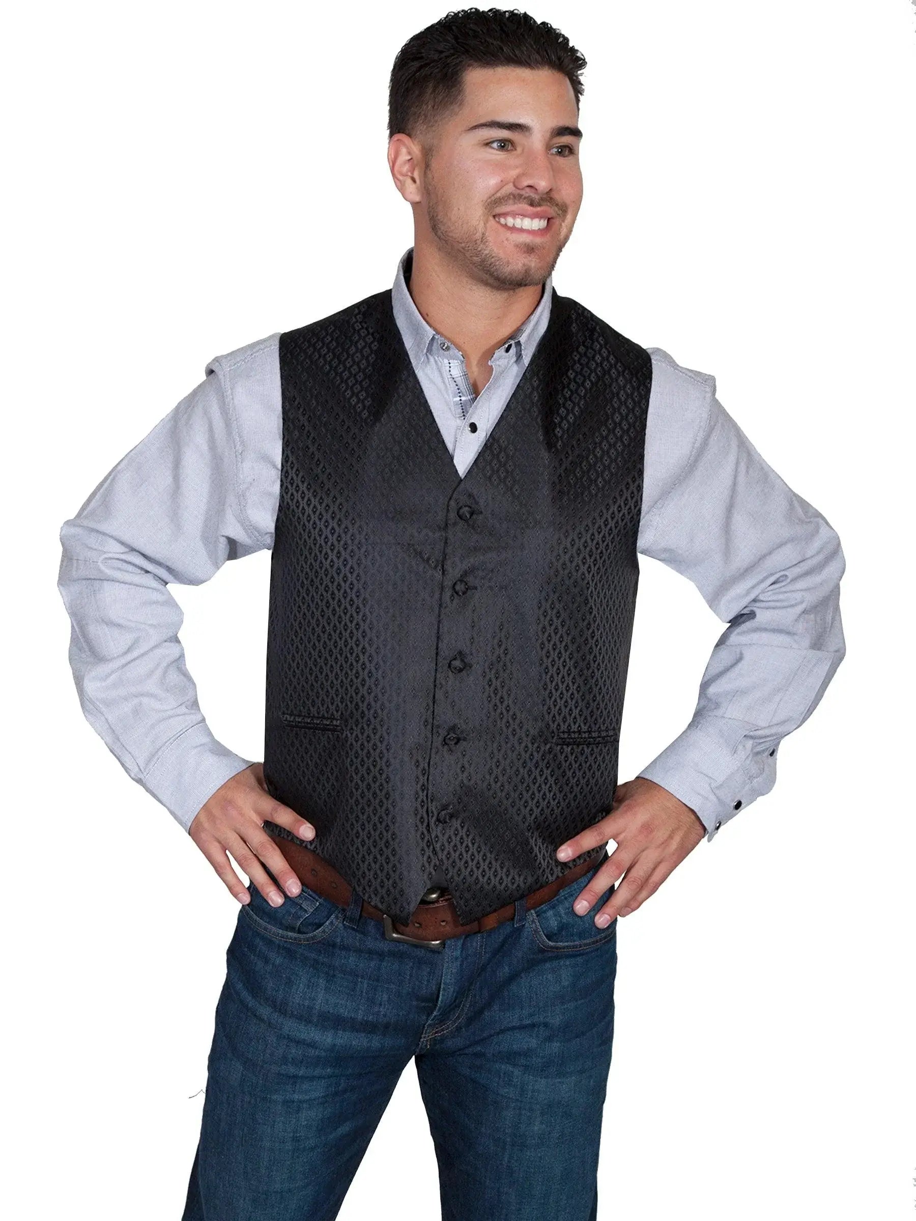 Scully BLACK NO LAPEL DIAMOND DOT VEST - Scully Leather - Flyclothing LLC