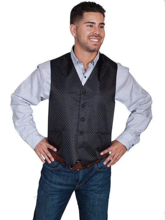 Scully BLACK NO LAPEL DIAMOND DOT VEST - Scully Leather - Flyclothing LLC