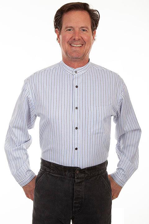 Scully BLUE BUTTON FRONT SHIRT W/BAND COLLAR - Flyclothing LLC