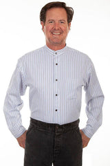 Scully BLUE BUTTON FRONT SHIRT W/BAND COLLAR - Flyclothing LLC