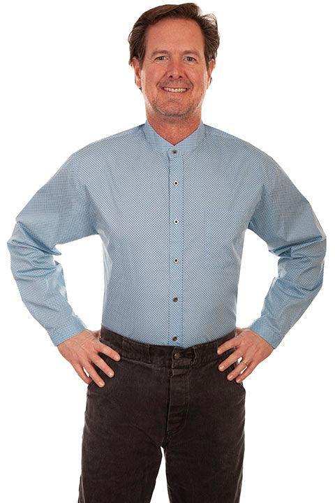 Scully LIGHT BLUE BUTTON FRONT BAND COLLAR SHIRT - Scully Leather