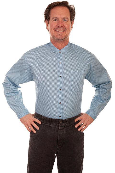Scully LIGHT BLUE BUTTON FRONT BAND COLLAR SHIRT - Flyclothing LLC