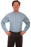 Scully LIGHT BLUE BUTTON FRONT BAND COLLAR SHIRT - Scully Leather