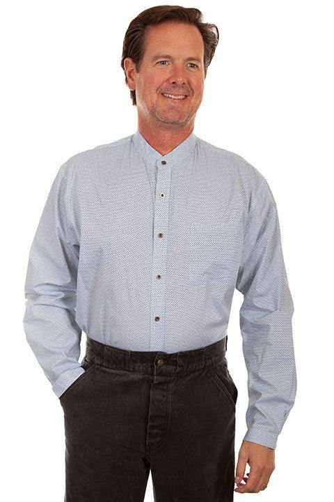 Scully BLUE BUTTON FRONT BAND COLLAR SHIRT - Scully Leather