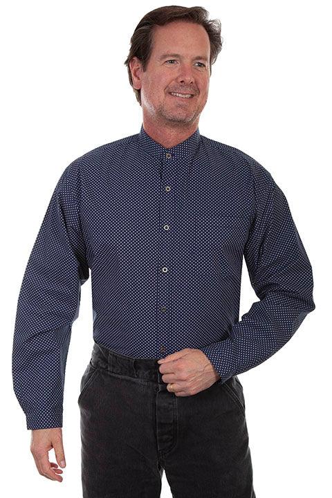 Scully NAVY BUTTON FRONT BAND COLLAR SHIRT - Flyclothing LLC