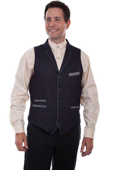 Scully BLUE SOLID 4 POCKET POINT BOTTOM VEST - Scully Leather