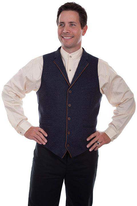 Scully BLUE SOLID 4 POCKET VEST W/PIPING POINT - Scully Leather - Flyclothing LLC