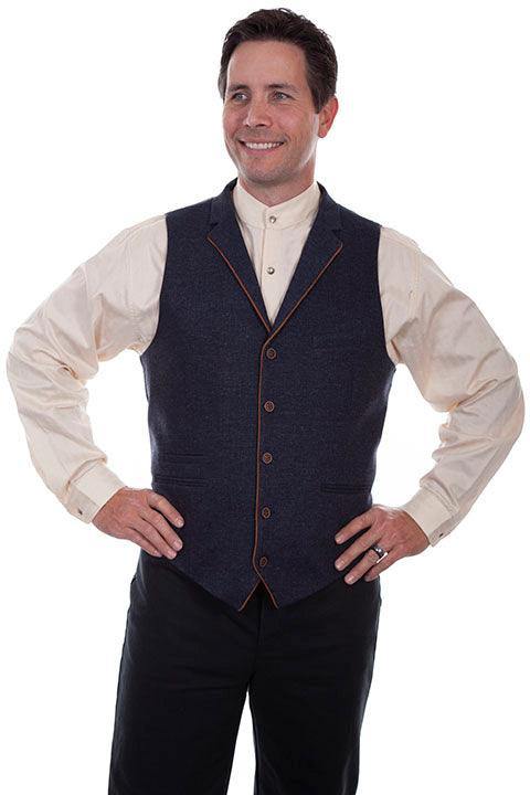 Scully BLUE SOLID 4 POCKET VEST W/PIPING POINT - Scully Leather